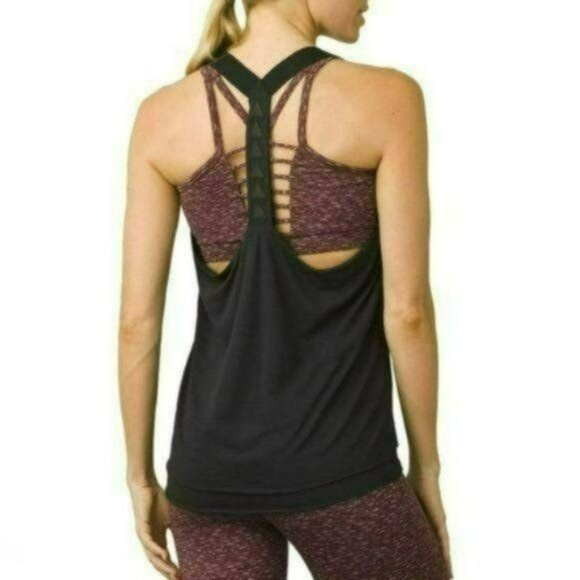 Prana Tonga Women's Medium Black Double Layer Scoop Neck Activewear Tank Top - Picture 2 of 9